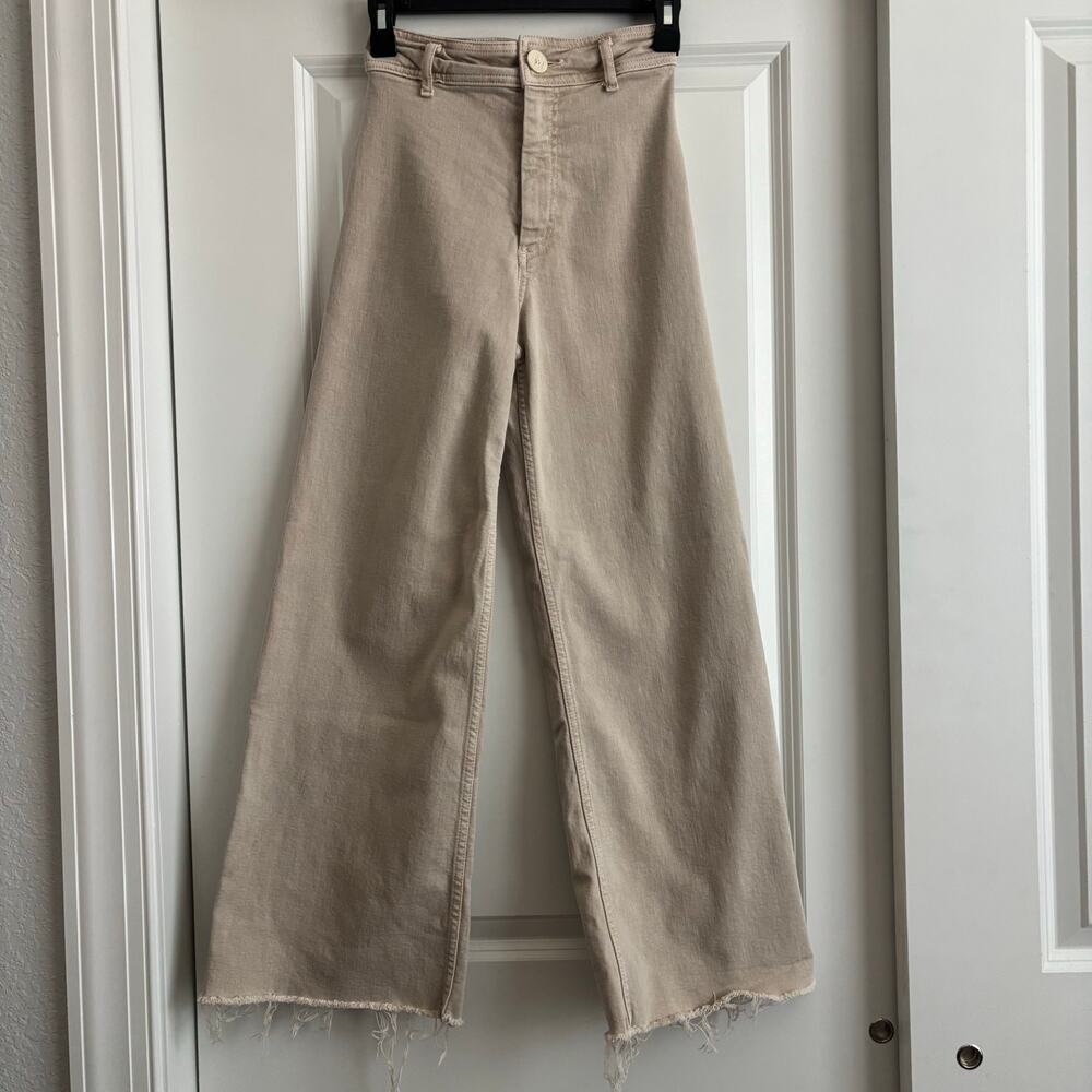 Zara The Marine Straight High-Waist Wide-Leg Jeans Beige Sz 0